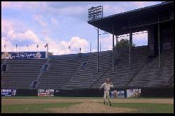 Image from film: Roy Hobbs shows off his pitching skills at the Rockpile