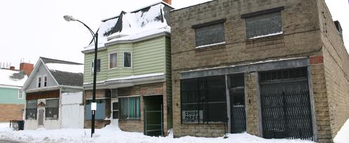 LOMBARD STREET: Three UNOCCUPIED structures include a former store, tavern and warehouse.