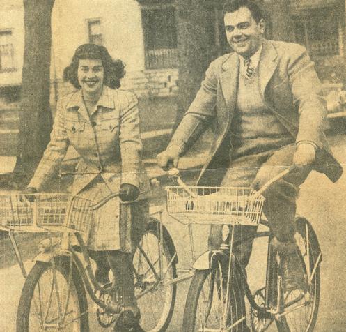 Bob & Mary Oshei promote the use of bicycles during World War II in this Buffalo Evening News picture from April 10, 1942